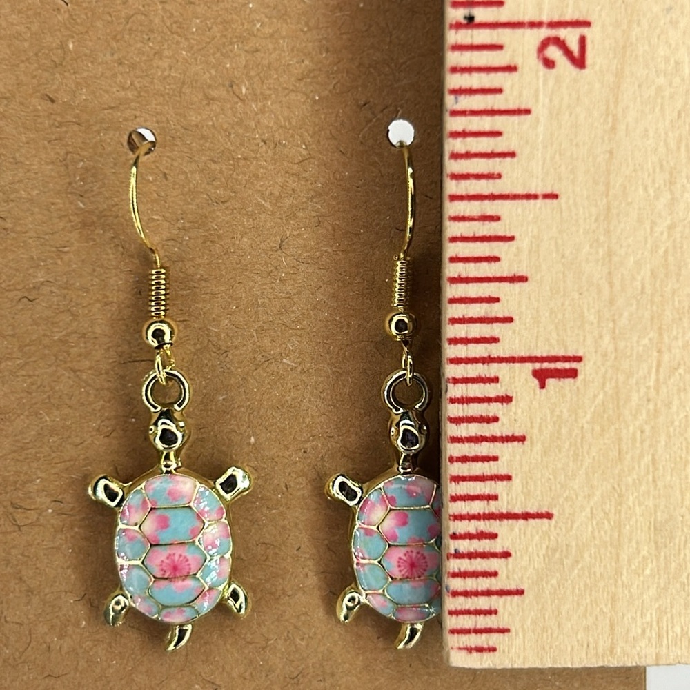 18k Gold Platted Floral Turtle Dangle Earrings Fashion Jewelry - Picture 2 of 4
